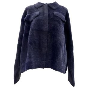 DG2 Diane Gilman Women's 1X Virtual Stretch Fuzzy Knit Sweater Jacket Navy